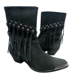 Oak Tree Farms Fringe Western Boot 8.5 Black Suede Rockabilly Cowgirl Whimsigoth